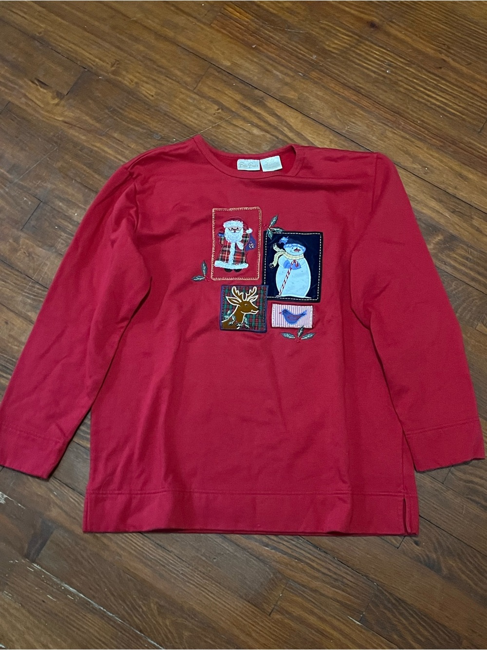 Bobbie Brooks Vintage Red Holiday Patch Appliqué Crewneck Sweater Small